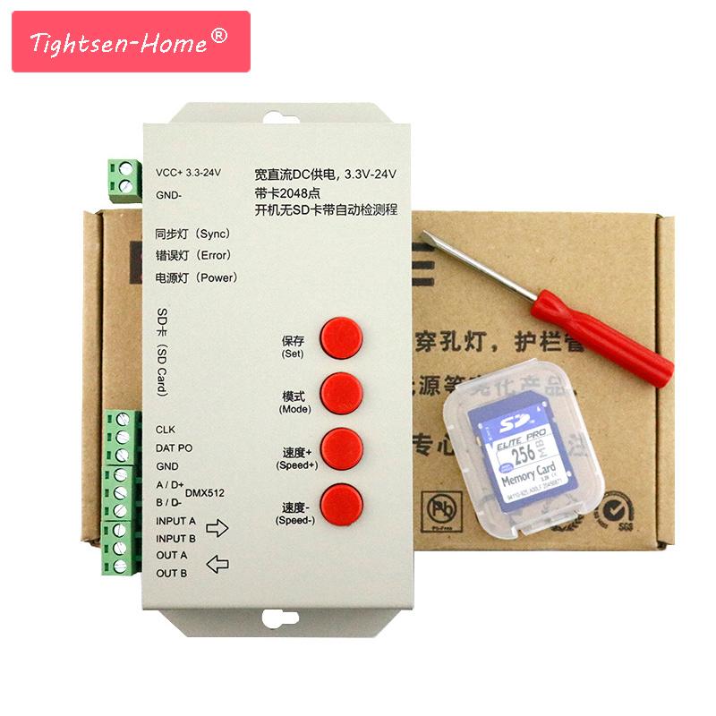 

T-1000S LED RGB Controller T1000S SD Card Pixels ,for WS2801 WS2811 WS2812B APA102 LPD6803 Program 2048 DC5~24V Controllers