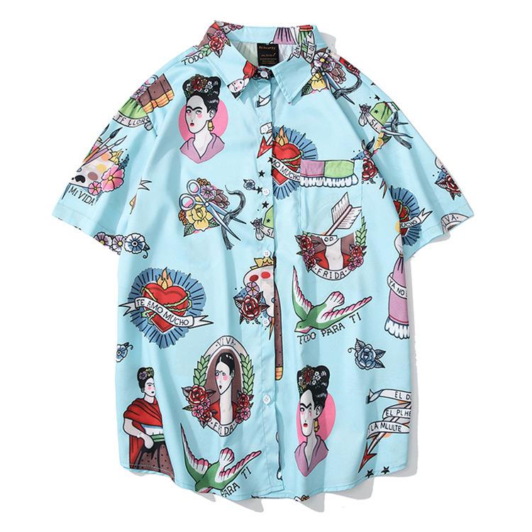 

Fashion Summer Men Creative Print Turn-Down Collar Loose Short Sleeve Shirt Blouse 2021 Arrivals SA-8 Men's Casual Shirts, Yellow