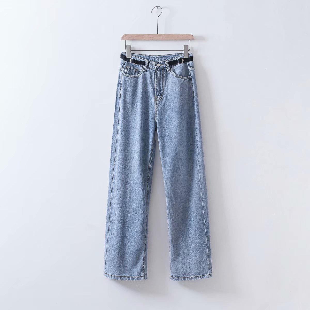 

jeans f0383 women's fashion high waist belt in summer of 2021, Blue