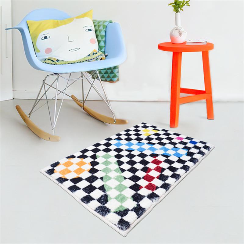 

Carpets Checkerboard Plaid Carpet Imitation Cashmere Super Absorbent Doormat Bed Room Entrance Door Rug Graffiti Non-Slip Bathroom Mat, 40cmx60cm