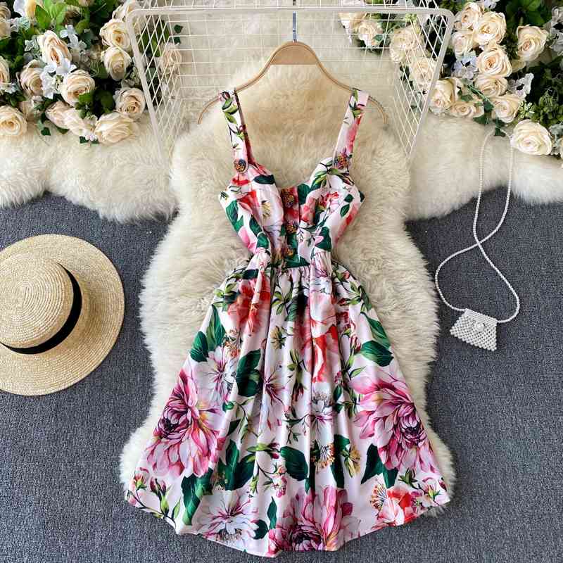 

Summer Boho Short Dress Vestido Slim A Line V Neck Sexy Beach Dresses Ladies Vintage Floral Printed Holiday Robe 210602, Pink