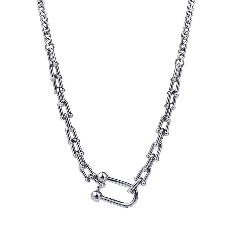 

Chains 2021 Spring And Summer European American Simple Cold Wind Stainless Steel U-Shaped Chain Necklace Trend Clavicle A, Silver