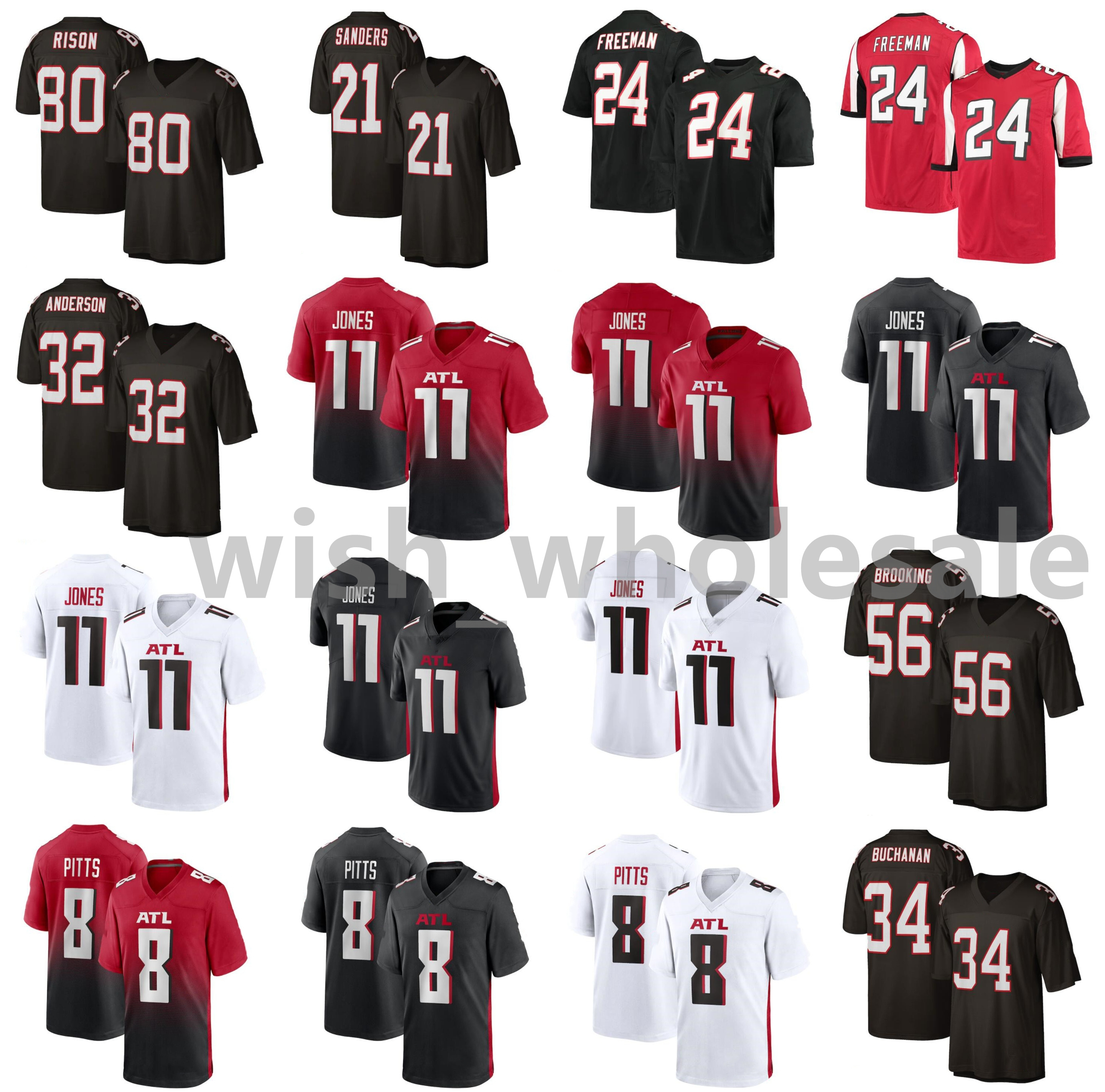 

2021 Falcons American Football Jerseys Kyle 8 Pitts Jersey Deion 21 Sanders Devonta 24 Freeman Jamal 32 Anderson Julio 11 Jones Stitched Bre, Black;red