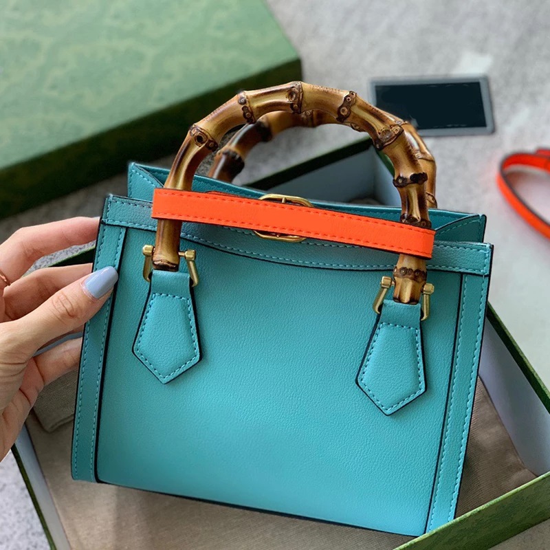 

Original Luxury Diana Evening Bags Bamboo women's Handbags Leather Classic large Capacity Top Quality Design Totes elegant and noble Shoulder Bag, Green
