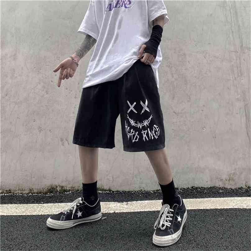 

Streetwear Shorts Summer Women Men Harajuku XX Smiley Face Printing Oversized Casual Dark Goth Skateboard Hip-Hop Female 210722, Black4