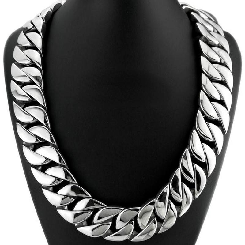 

Chains Top Quality Silver Tone 32mm Width 316L Stainless Steel Polished Curb Solid Heavy Long Chain Jewelry