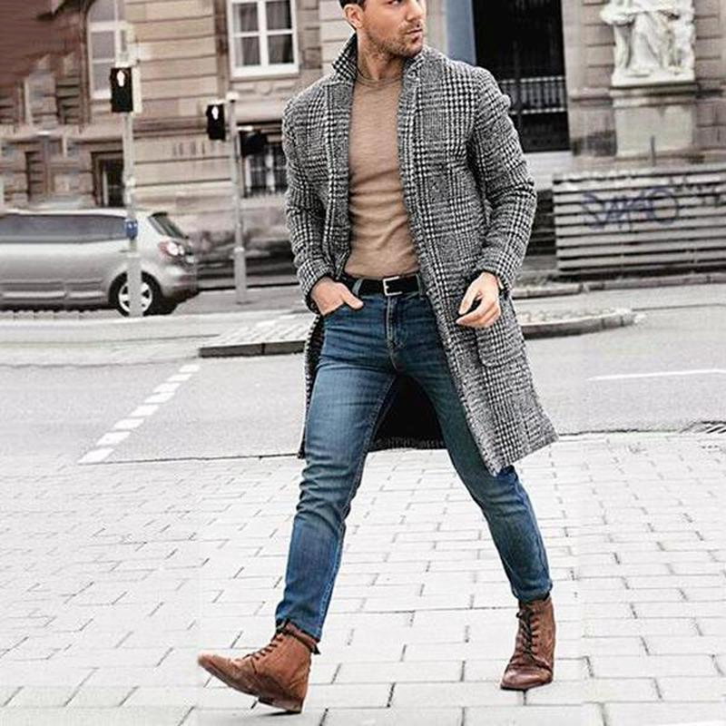 

Men's Wool Trench Coat, Long Slim Jacket, English Style, Plus Size Orders, Black