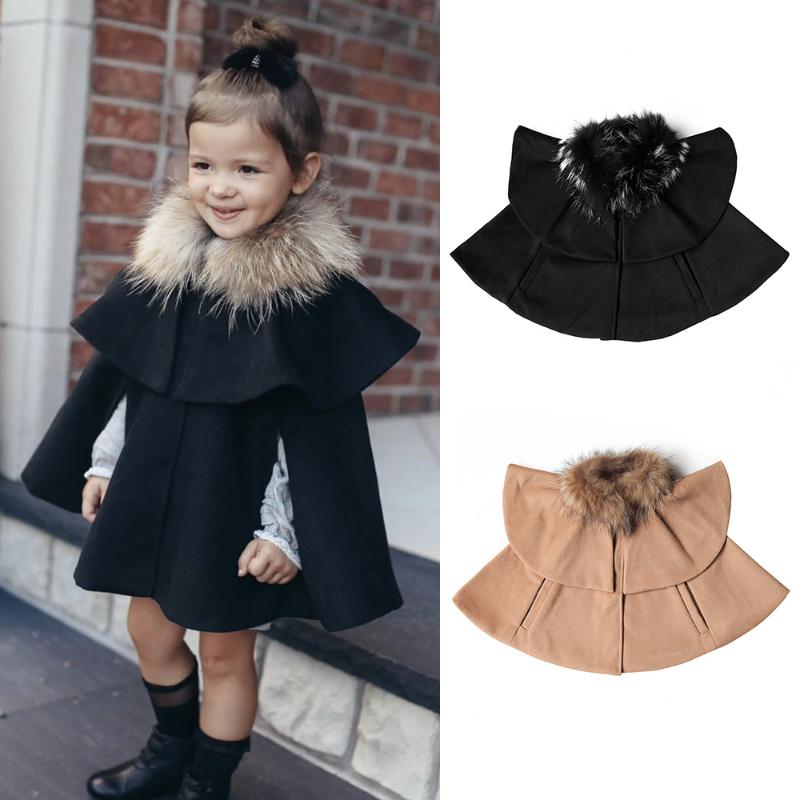 

Jackets Kids Winter Coats Fashion Girls Baby Girl Cloak Toddler Child Princess Hooded Cape Fur Collar Outwear Warm Clothes 1-8Y, Blue;gray