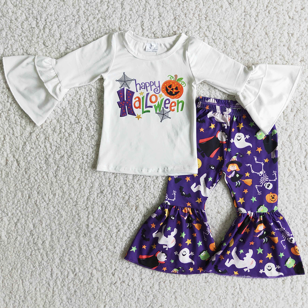 

Fashion Kids Designer Clothes Girl Sets Boutique Little Girls Clothing Ruffle Sleeve Bell Bottom Pants Pumpkin Halloween Fall Toddler Baby Outfits Wholesale Set, Multi