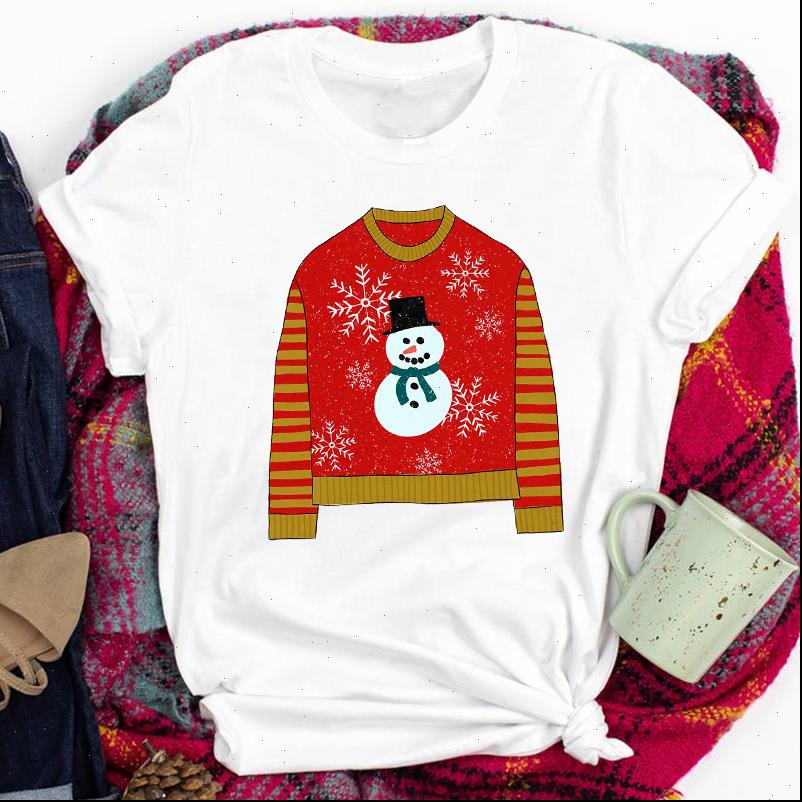 

Women T Shirts Tees for Lady Merry Christmas Cartoon Happy Winter Season 90s Print Tshirt Clothes Top Graphic Female shirt, White