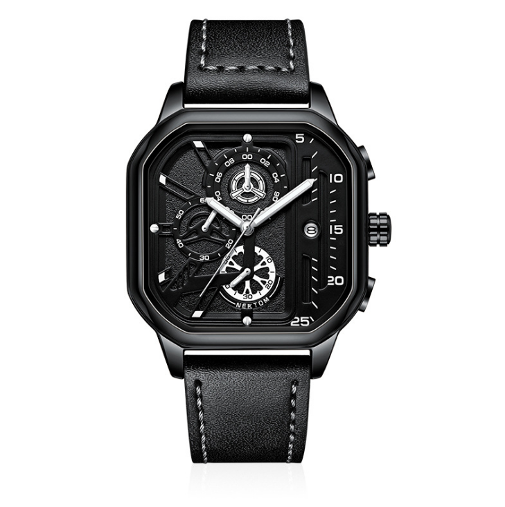 

NEKTOM Brand Hollow Out Mens Watches Accurate Quartz Watch Leather Strap Luminous Square Dial Wristwatches, No send watch for shipping