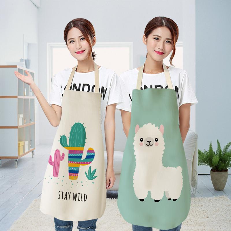 

1Pcs Cute Alpaca Kitchen Cooking Aprons For Women Chefs Baking Bibs Waterproof Cotton Linen Household Cleaning Apron