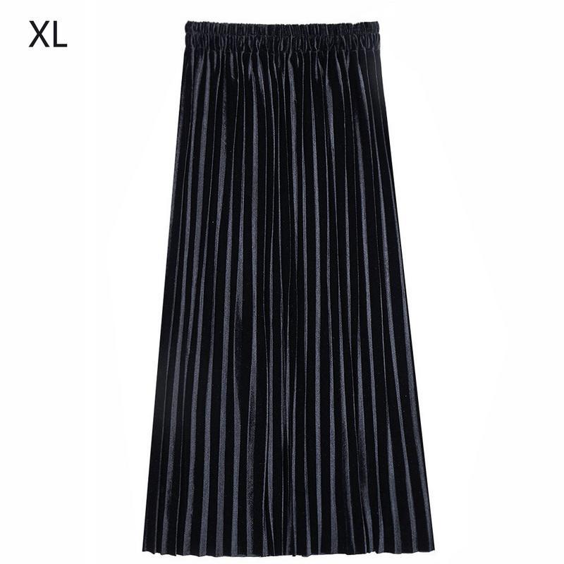 

Skirts ISHINE Black Velvet Gradient High Waist Long Pleated Skirt A-line Midi Female 2021 Autumn Winter Casual Women Bottom