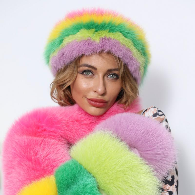

Berets MISSJANEFUR 2021 Winter Real Fur Hairband Women Men Russian Furry Earmuffs Ski Hats Outdoor Fashion Luxury Headband, Pink fox fur