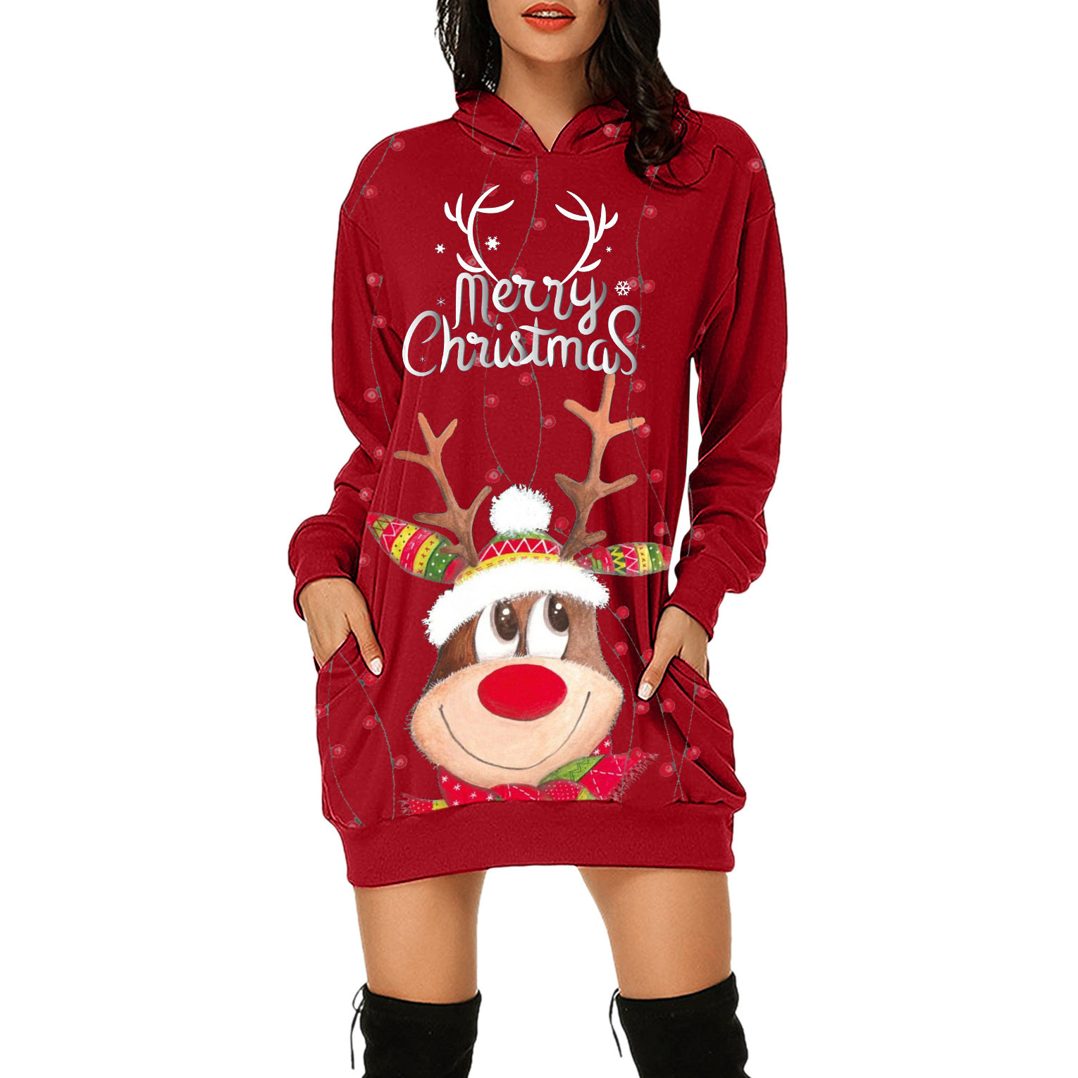 

Womens Casual Dresses Fashion Autumn Winter Elegant Floral Printed Jurk Hooded Pockets Short Female Sweatshirt Dress Femme