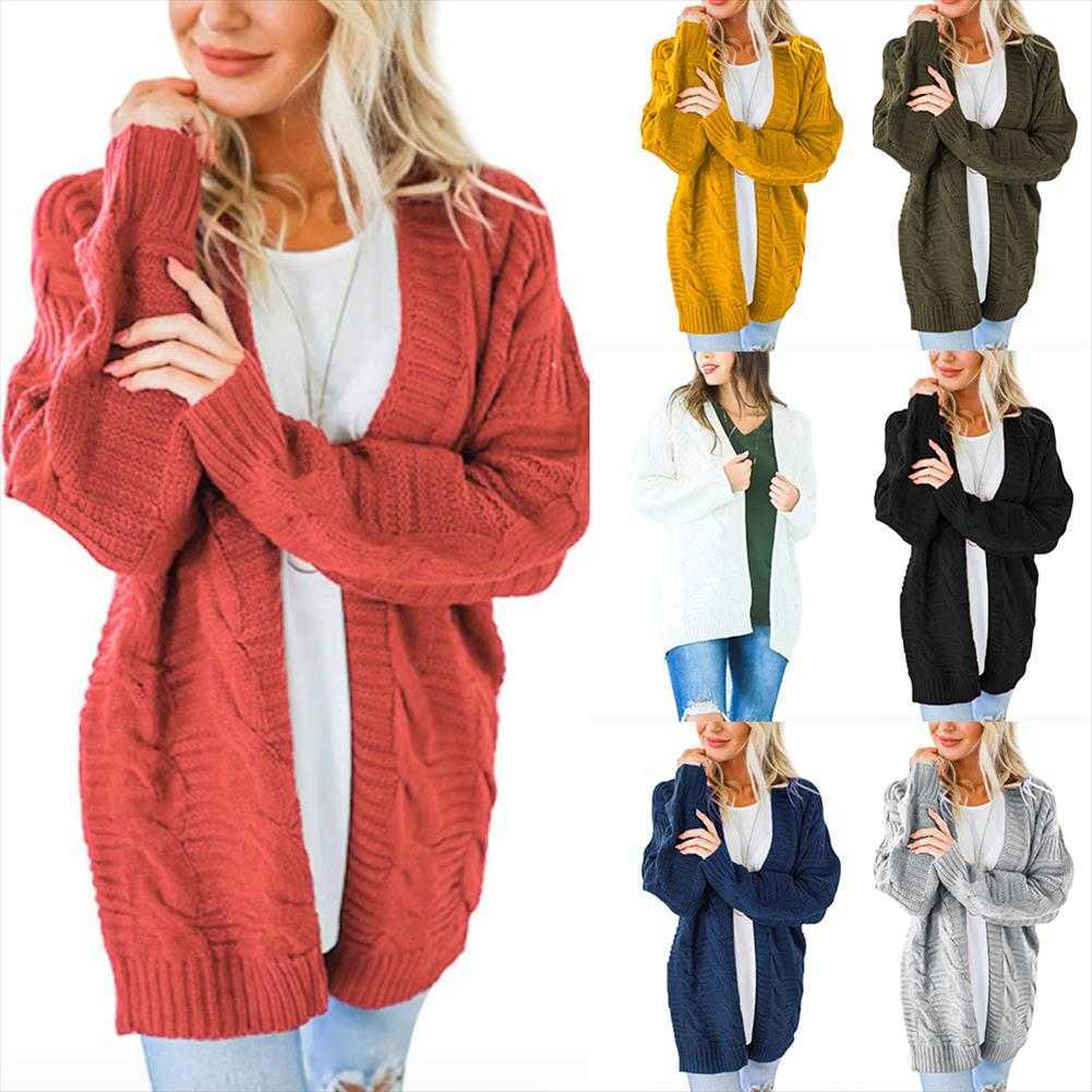 Femme Cardigan Cardigan Pull Longue manche ouverte Front Chunky Manteau Pointe Top Top Hiver Femmes Tricoterie Femme de Moda