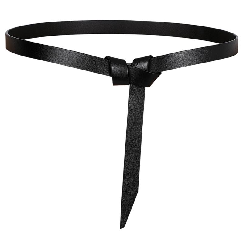 

Belts Real Leather Knot For Women Soft Cowhide Belt Punk Long Solid Black Knotted Strap Dress Lady Party Accessories Gifts, Black;brown