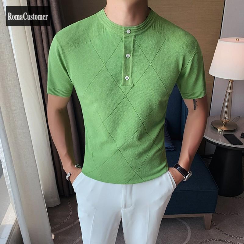 

Men's T-Shirts Summer Short Sleeve Mens Korean Slim Fashion Casual O-Neck Business Punk Style Male Pullover Knitted Blouse, White;black