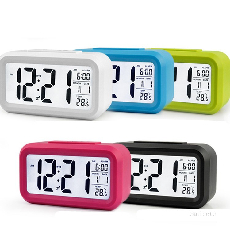 

Table Clock Smart Sensor Nightlight Digital Alarm Clock with Temperature Thermometer Silent Desk Bedside Wake Up Snooze T2I51742