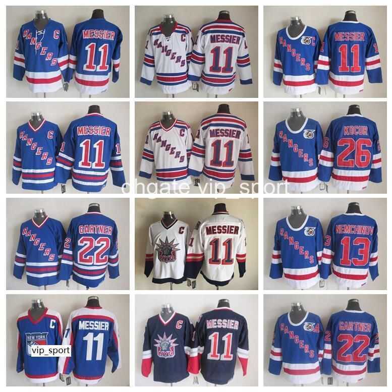 

New York Rangers Jerseys Ice Hockey Men 22 Mike Gartner 11 Mark Messier 13 Sergei Nemchinov 26 Joe Kocur Jersey Vintage Blue White, 11 blue retro