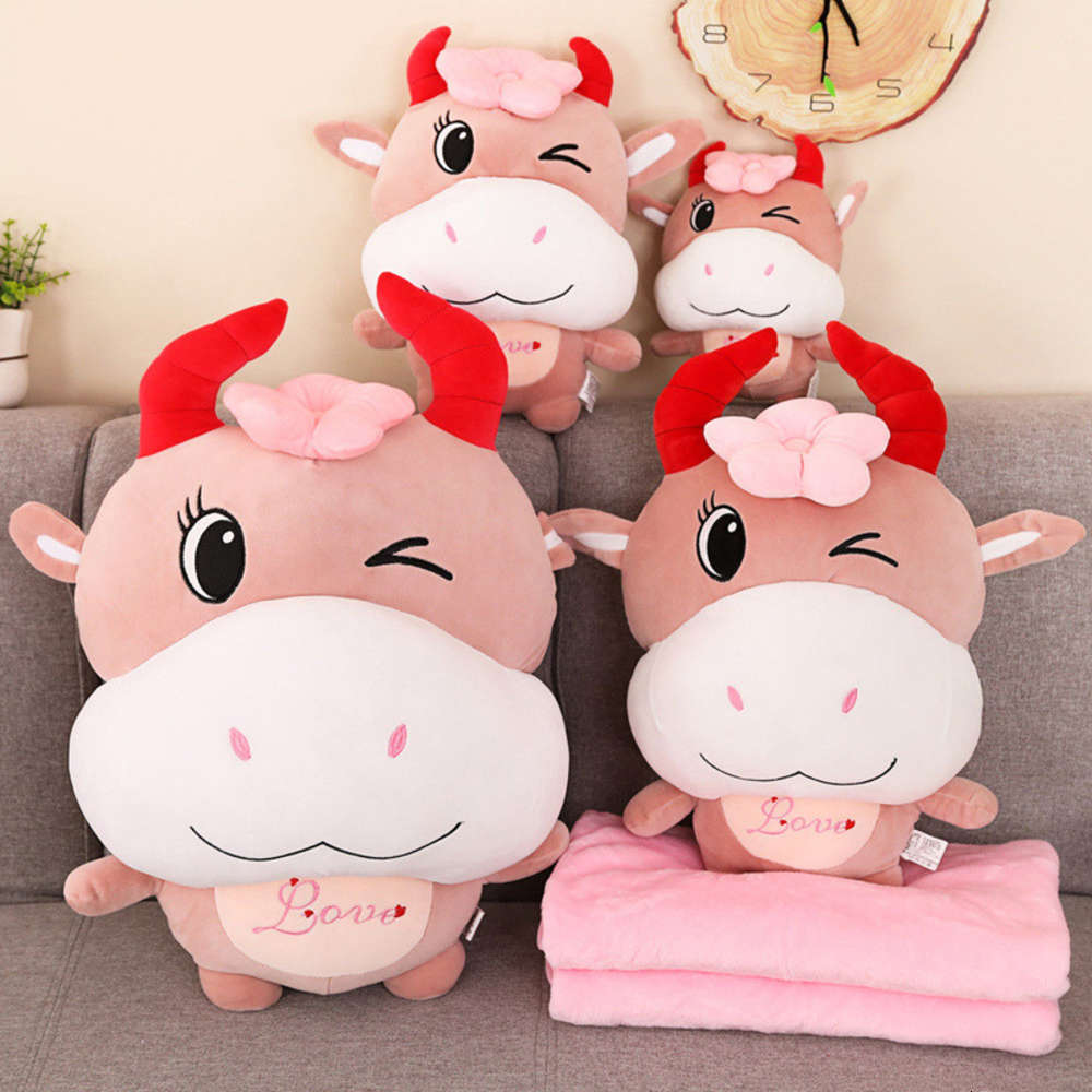 

cute and playful doll pillow year of the ox mascot cattle plush toys, Blue