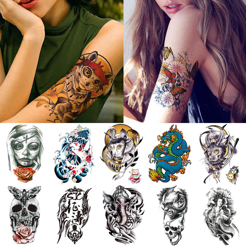 

Latest arm temporary stickers Cat eagle waterproof body s Demon skull cool water transfer fake tattoo for men women