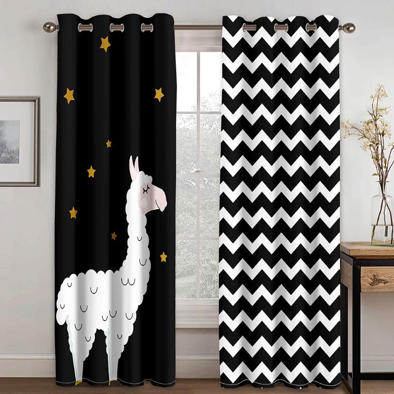

Personalized Stripe Animal Decoration 3D Printing Semi Sunshade Curtain Set Waterproof Fabric Washable Bedroom Hook Accessories & Drapes