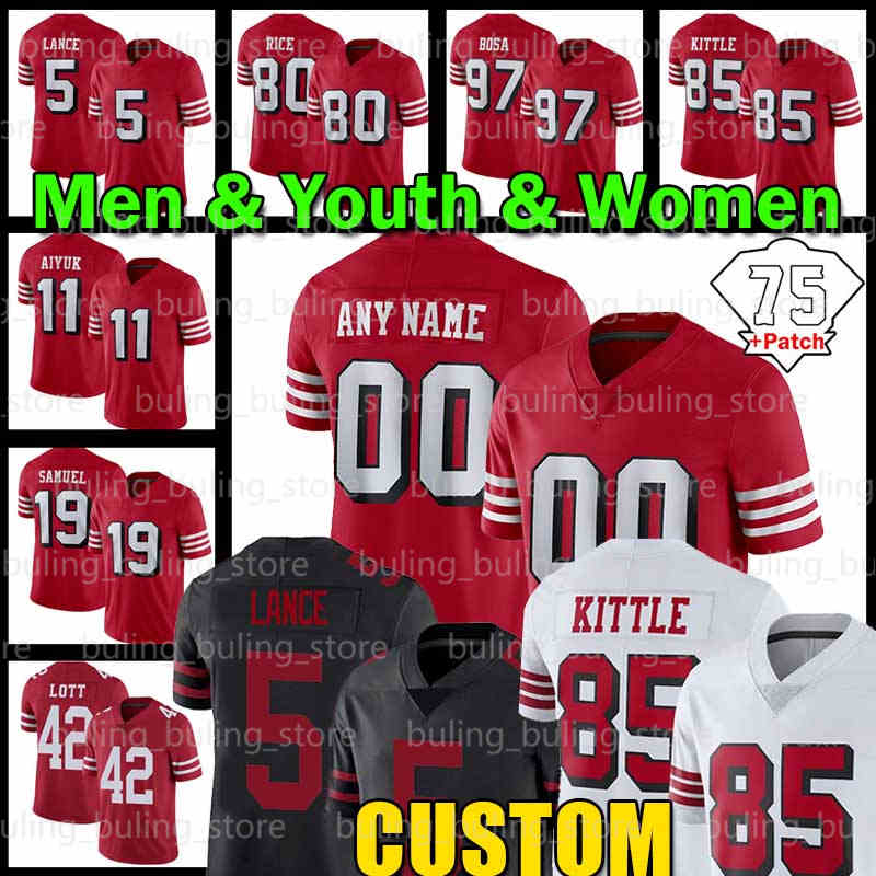 

Custom 44 Kyle Juszczyk Football Jerseys 31 Raheem Mostert 99 Javon Kinlaw 7 Colin Kaepernick George Kittle 16 Joe Montana Patrick Willis Ronnie Lott Charlie Woerner, Custom men jersey(49 r)