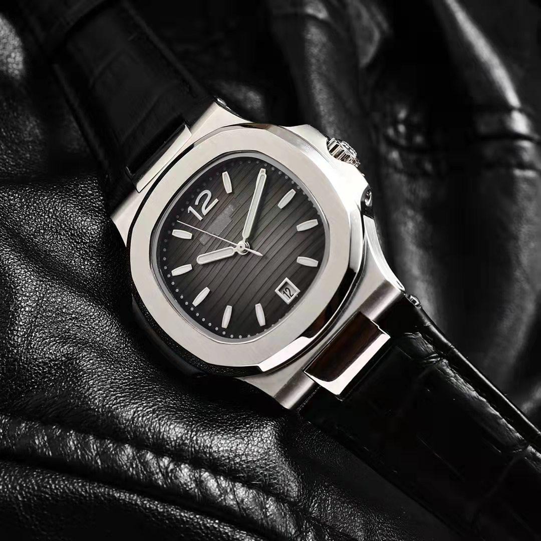 

Luxury Stainless Steel Quartz Watch Leather Strap Men Wristwatches Multifunctional Dial With box, Black