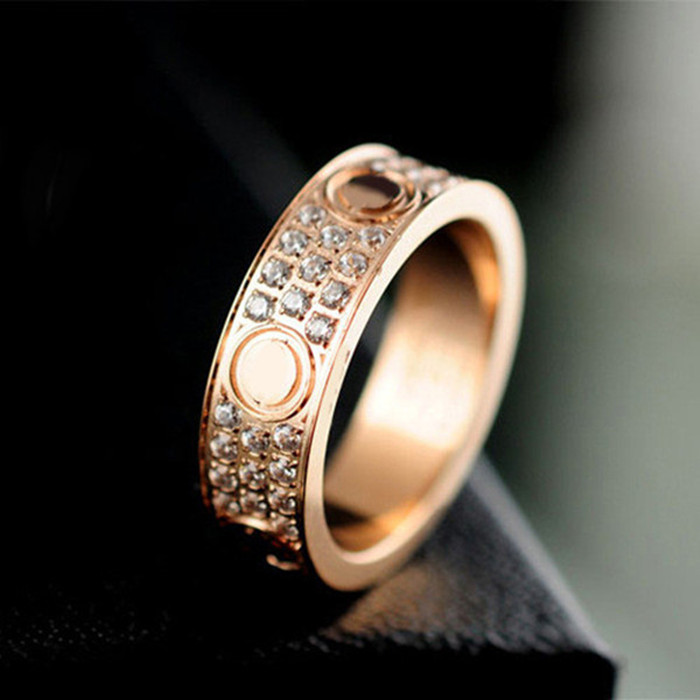 

18k Rose Gold Ring Couple Lovers Ring Diamond Ring High Quality Titanium Steel Titanium Steel RingsFashion Jewelry Supply, Silver