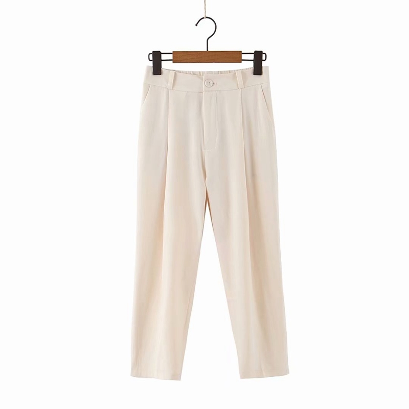 

Spring Women High Waist Casual Pants Zipper Female Office Lady Solid Color pantacourt femme taille haute Trousers XZ2385 210525, Beige