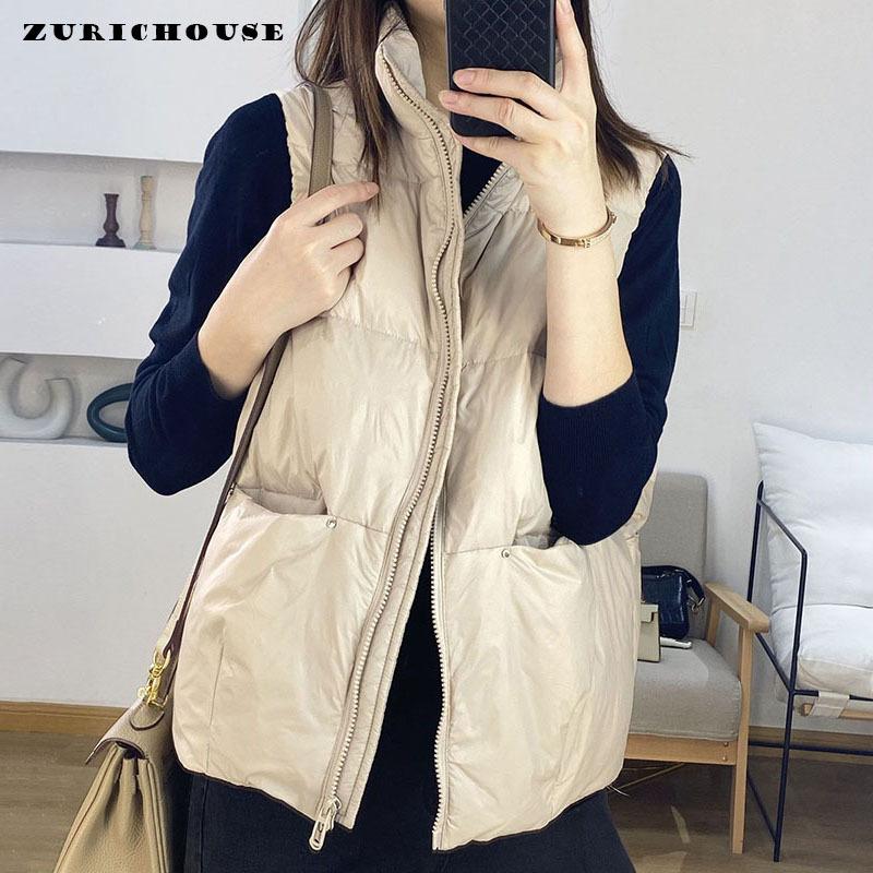 

Women's Down & Parkas ZURICHOUSE Casual Winter Sleeveless Jacket Women Warm Stand Collar Fashion Loose Vest Female Ultra Light Waistcoat, Black