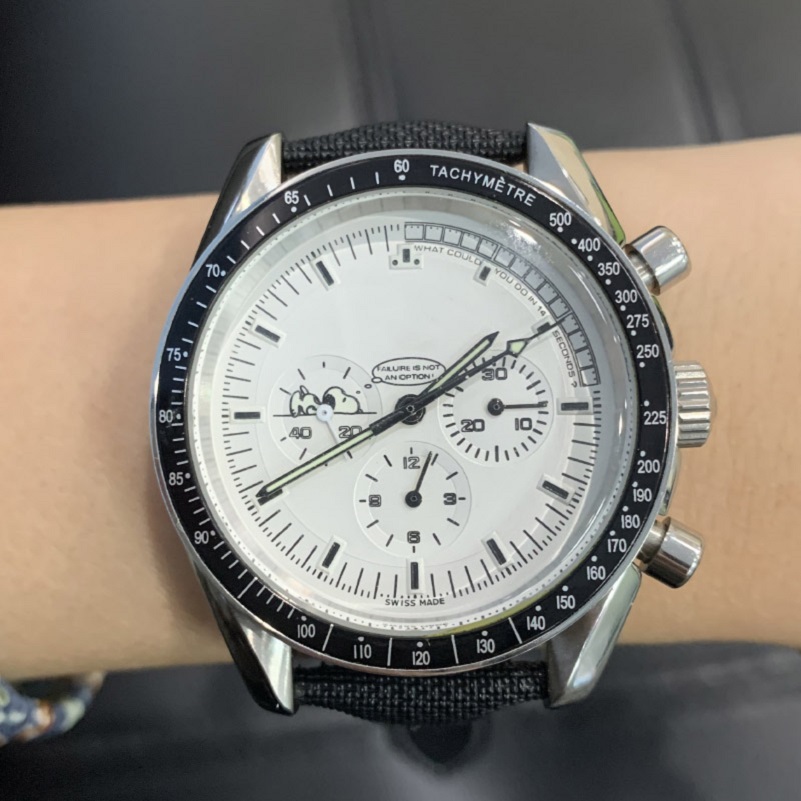 

2020 Mens watches VK snoopy Wristwatch leather strap Watch nylon strap mens quartz series ceramic Watches, Slivery;brown