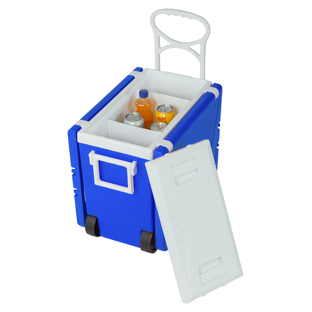 

Portable folding table set and chair with incubator barbecue picnic tourism refrigerator trolley car wheel Blue
