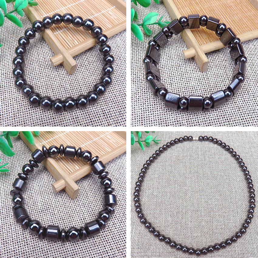 

Hand Strands Hematite Bracelet Necklace 6MM 8MM 10mm Beads Black Stone Choker Magnetic Bracelets Sports Wristband Men Women