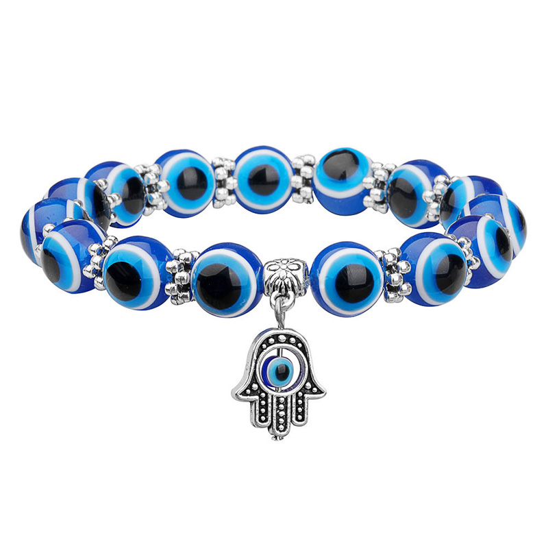 

High Quality Fashion Evil Blue Eye Acrylic Beads Chain Bracelet Turkish Hamsa Hand Fatima Palm Bracelets for Women Men Vintage Handmade Jewelry Gifts