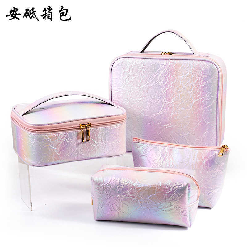 

New colorful laser PVC cosmetic bag three piece wash bag tattoo nail enhancement toolbox storage bag, Cube package