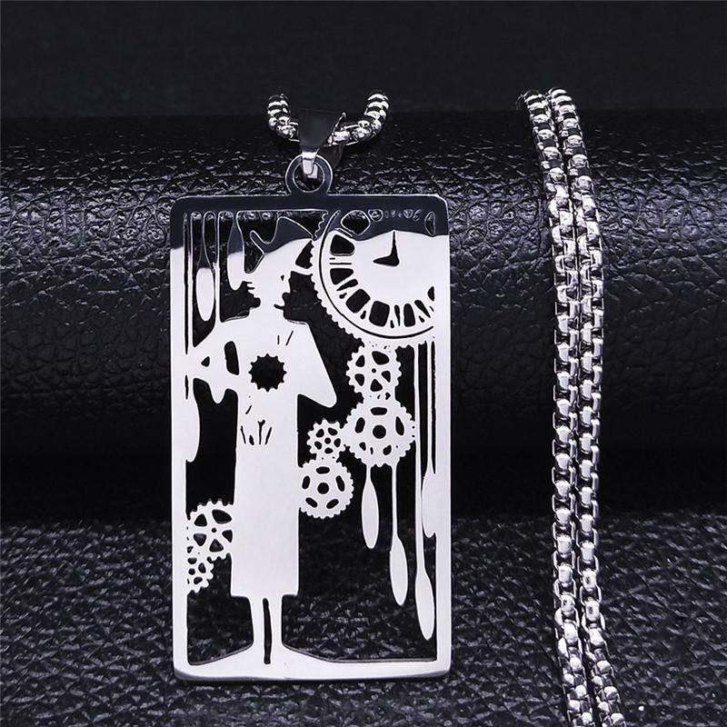 

Pendant Necklaces 2021 Tarot Divination Clock Time Stainless Steel Women/Men Silver Color Chain Necklace Jewelry Acero Inoxidable Joyeria N4