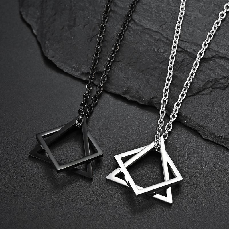 

Pendant Necklaces Trendy Square Triangle Male Necklace For Men Stainless Steel Modern Geometric Stacking Streetwear Jewelry, Silver
