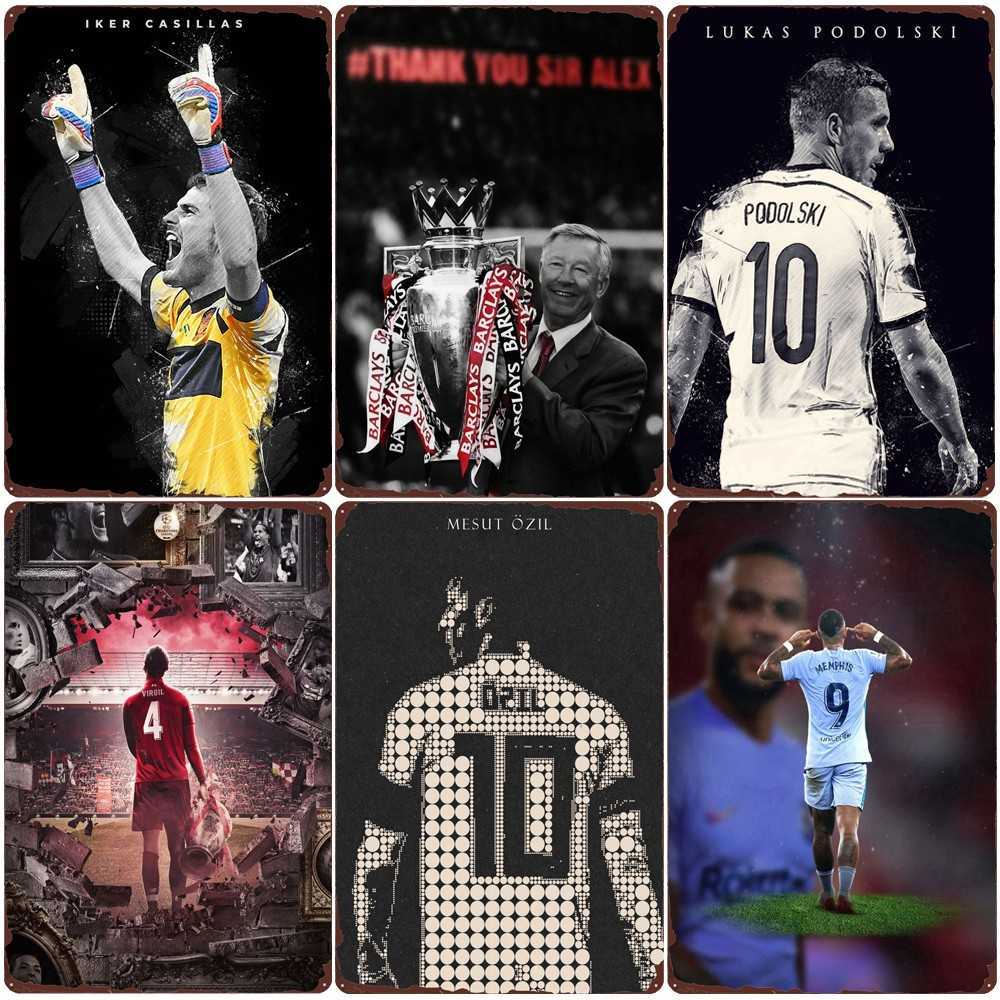 

Soccer Player Plaque Footballer Vintage Metal Tin Sign Bar Club Room Home Decoration Football Club Wall Poster Painting