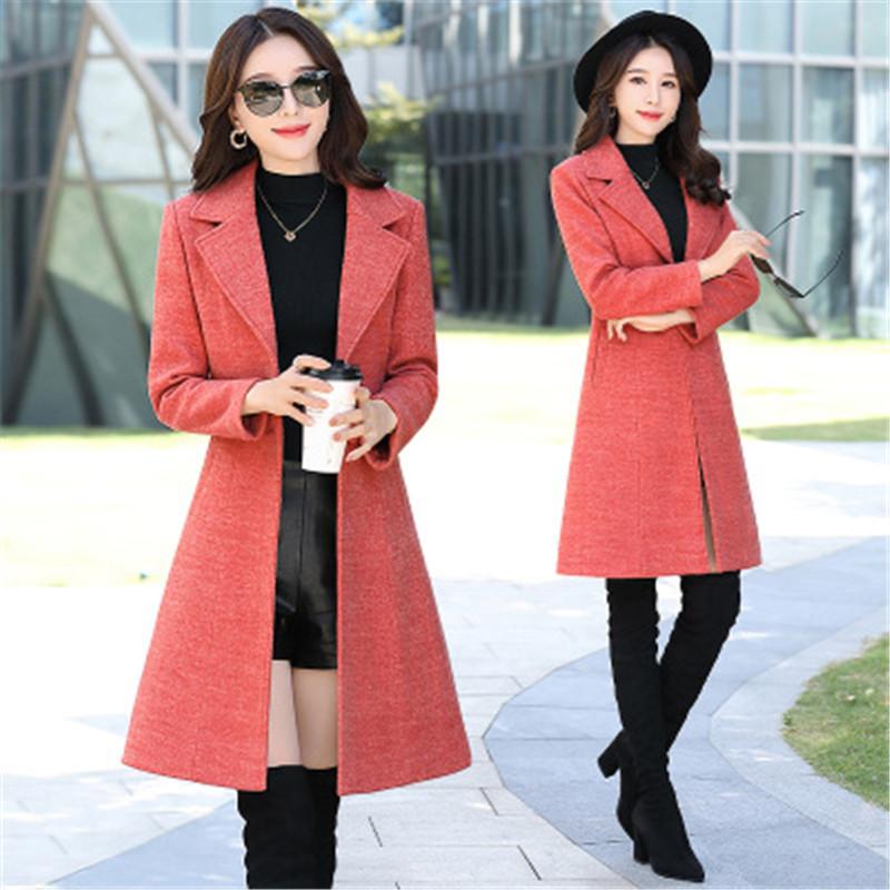 

Women's Wool & Blends Long Woolen Coat Women Clothes Autumn Winter Korean Plus Size Temperament Slim Faux Jacket Fashion Overcoat, Bean green