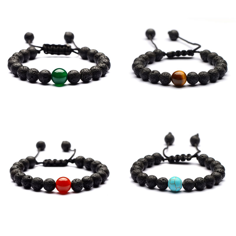 

8mm Natural Lava Rock Stone Beaded Charm Bracelets Handmade Rope Braided Energy Yoga Jewelry For Women Men