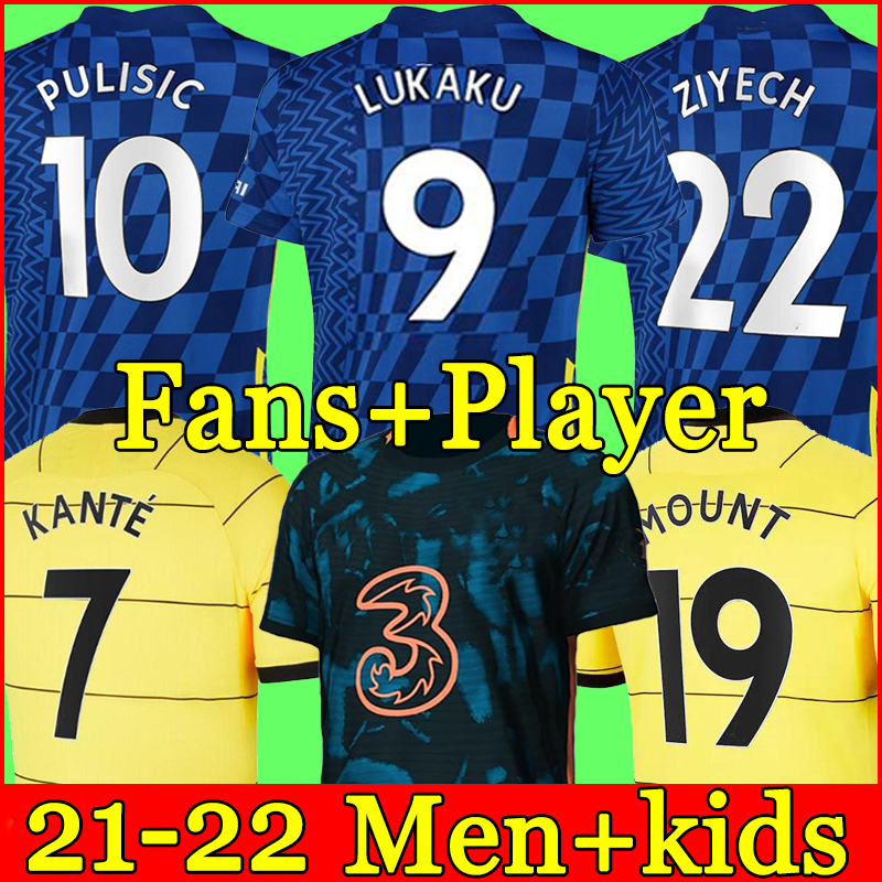 

CFC soccer jerseys ZIYECH PULISIC MOUNT KANTE HAVERTZ WERNER ABRAHAM CHILWELL GIROUD LUKAKU 2021 2022 football shirt 21 22 men + kids kit sets uniforms away yellow, 21-22 home