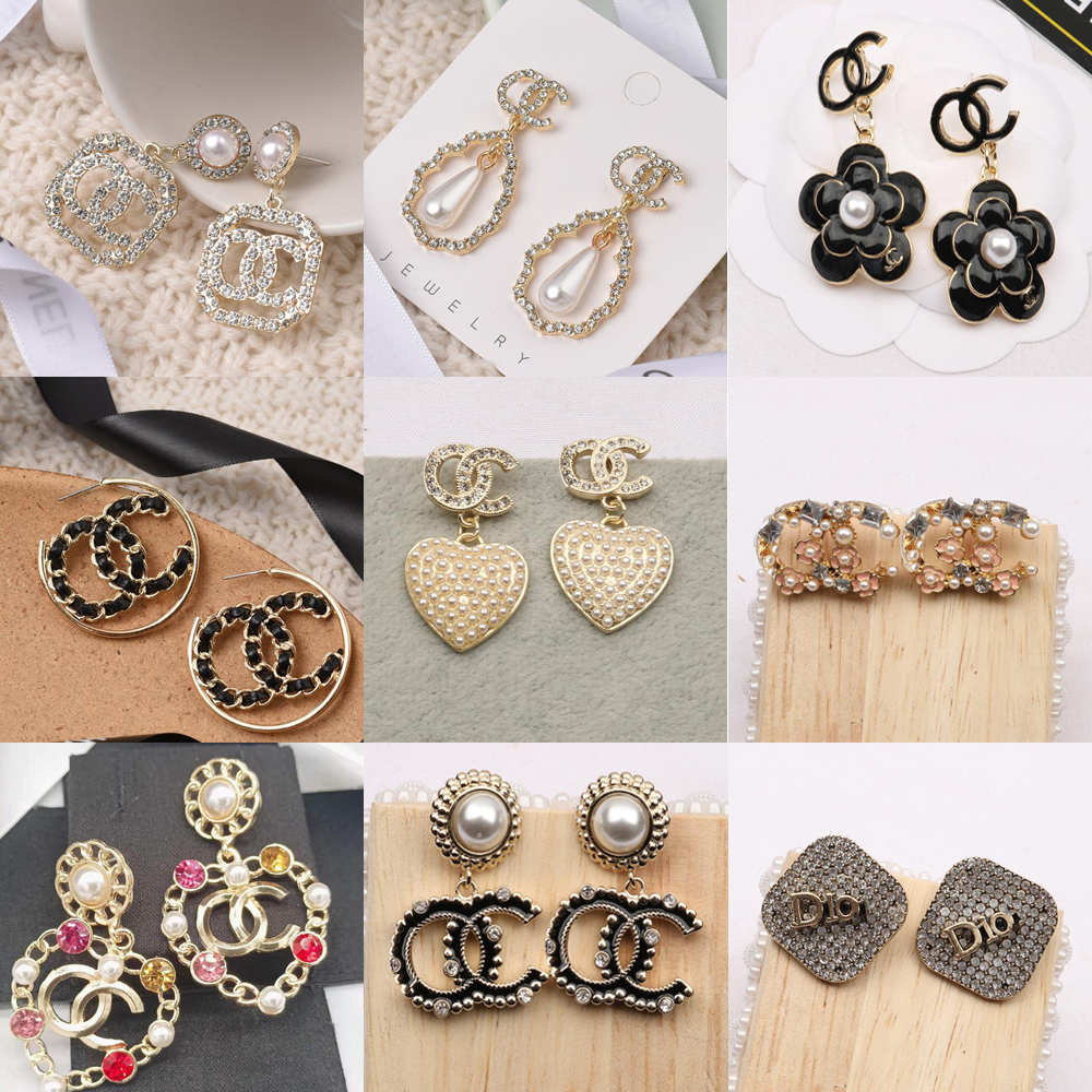 

18color 18K Gold Plated Korea Heart Brand Designer Letters Stud Earrings Crystal Geometric Luxury Women Rhinestone Pearl Wedding Party Jewerlry Accessories