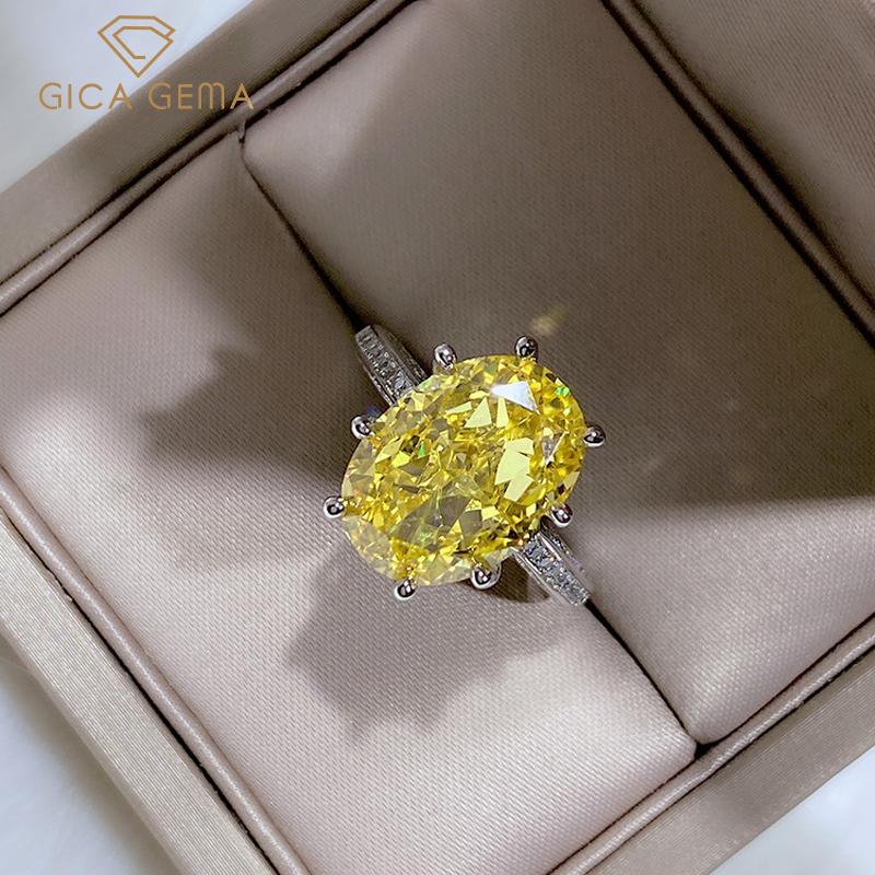 

Cluster Rings GICA 100% 925 Sterling Silver Sparkling 10*14mm Oval High Carbon Diamond Topaz Aquamarine Wedding For Women Fine Jewelry, Golden;silver