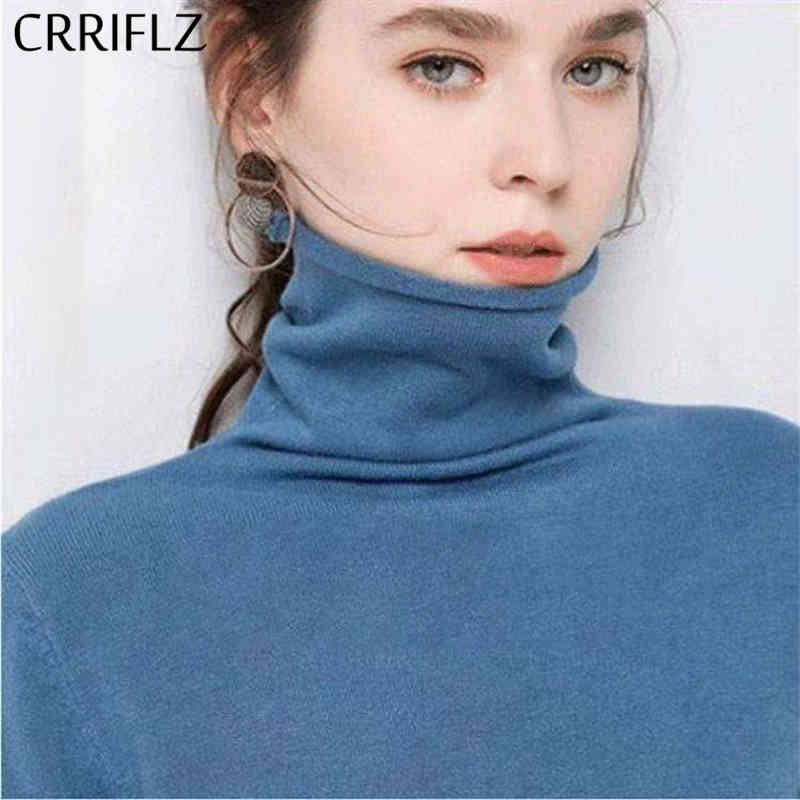 

Autumn Winter Turtleneck Knitted Sweater Women Office Lady Long Sleeve Solid Pullovers Top CRRIFLZ 210520, Orange