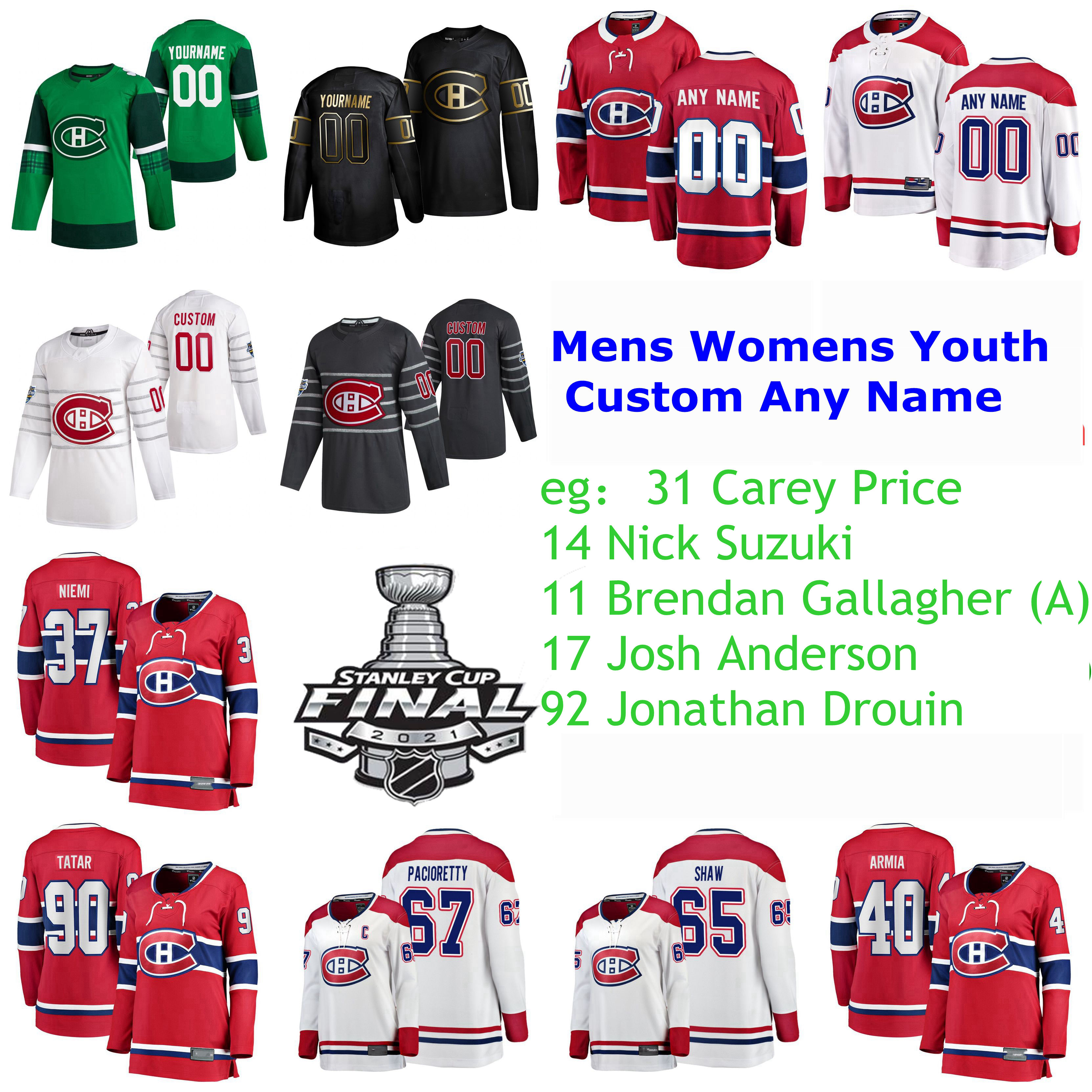

2021 stanley cup final montreal canadiens hockey jerseys carey price jersey nick suzuki brendan gallagher josh anderson jonathan drouin men, Black;red
