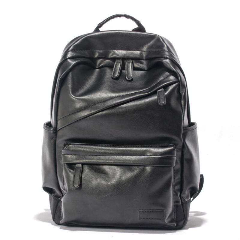 

Backpack Men Laptop Leather School Bag High Quality Waterproof Fashion Casual Travel Rucksack, Black