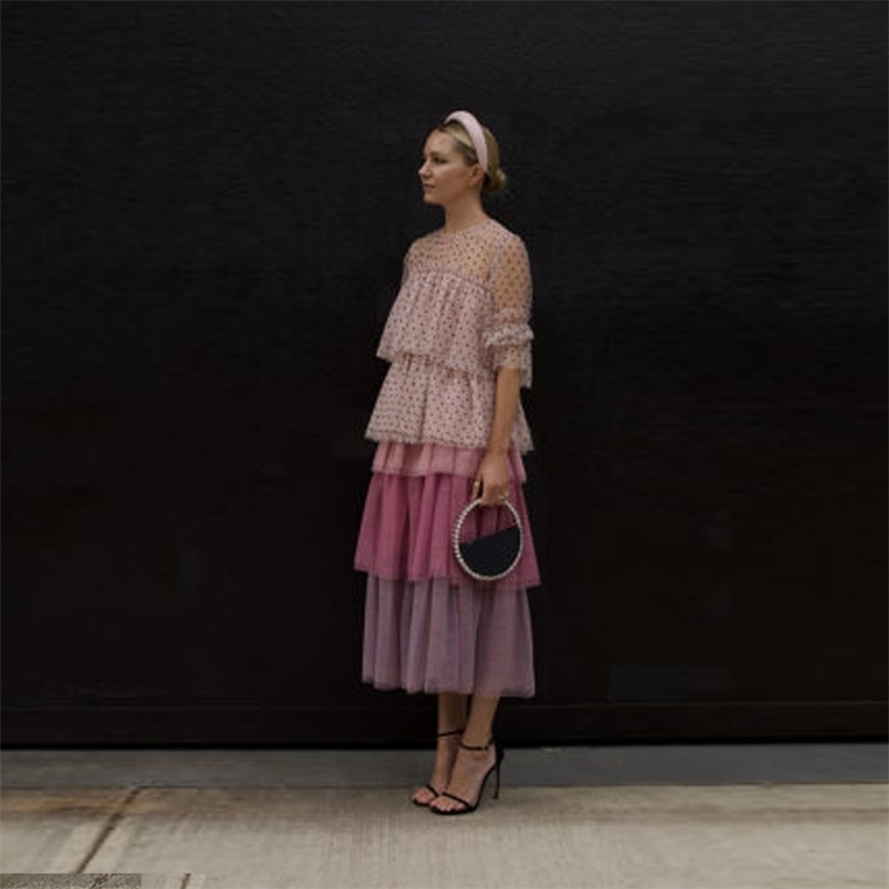 

Gradients Purple Tulle Midi Skirt  Female Cake Women's s Zipper Back Birthday Party Wear Only Sell 210708, White