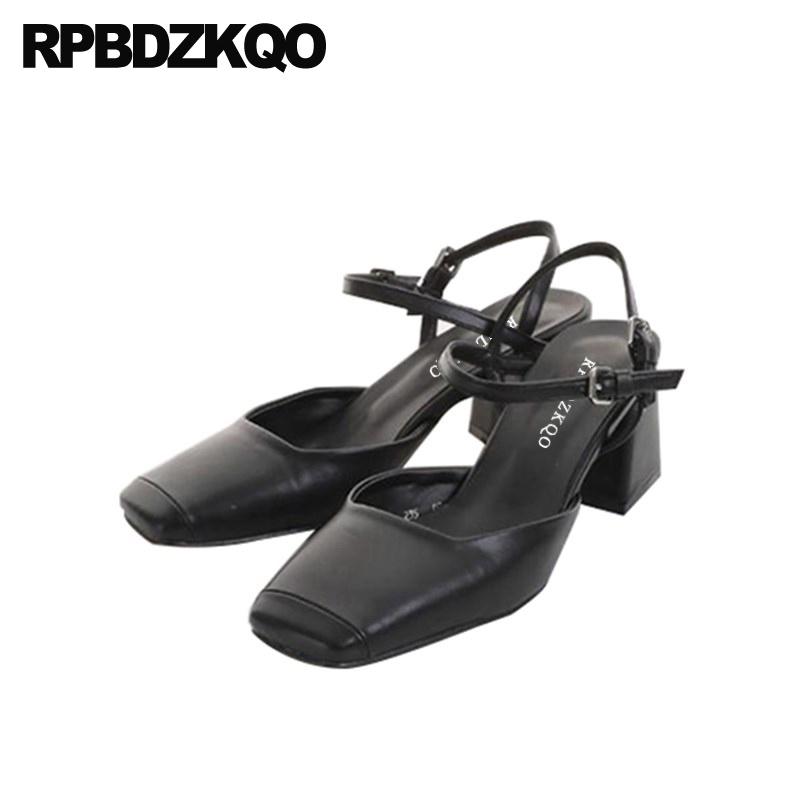 

Dress Shoes Block Heels Slingback Casual Size 4 34 Square Toe Black 2021 Thick Ladies European 8cm Chunky Pumps High Runway Fashion